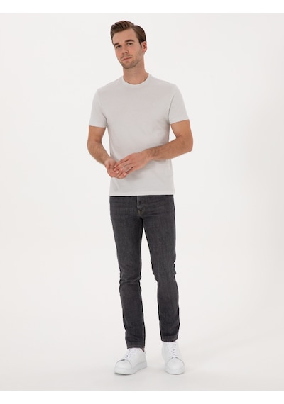 Taş Slim Fit %100 Pamuk Bisiklet Yaka Basic T-shirt Gri