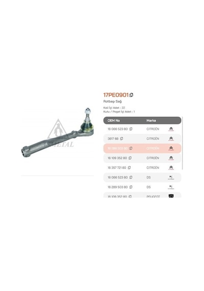 Asmetal 17pe0901 Rotbaşı Sağ P207 05 C3 1.4vtı 1.6 Hdı 1.6vtı 09 Citroen Elysee 13 P301 12 1608652380