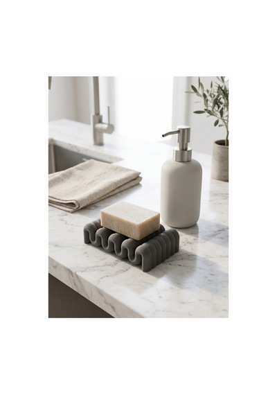 Buççin Online Mağaza Modern Dalga Tasarımlı Sabunluk Dekoratif Banyo Düzenleyici Plastik Gri Çok Renkli