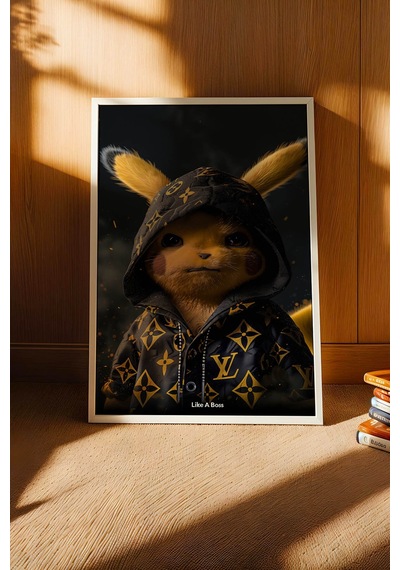 Pikachu Like A Boss Motivasyon Tablosu Lüks Tasarım Finans Serisi Çerçeveli Ofis Duvar Dekoru Beyaz