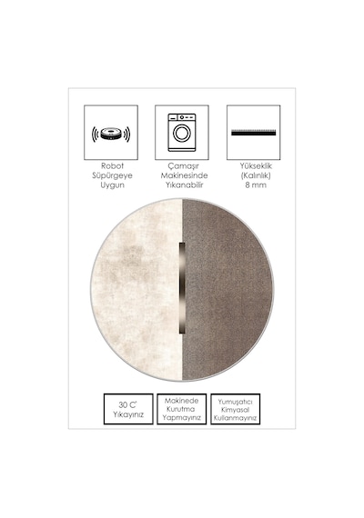 West Home Dijital Baskı Yıkanabilir Kaymaz Taban Leke Tutmaz Yuvarlak Mutfak Halısı Ve Salon Halısı Wh 559 Beige Yuvarlak