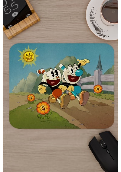 Cuphead Kaymaz Dikişli Kauçuk Oyuncu Mousepad V4 - 22x18 Gaming Mouse Pad Fare Altlığı