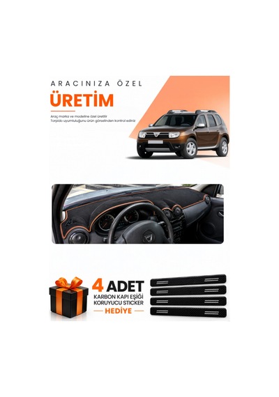 Dacia Duster 1.nesil Makyajsız 2009-2013 Uyumlu Torpido Koruma Kılıfı - Siyah Kahverengi