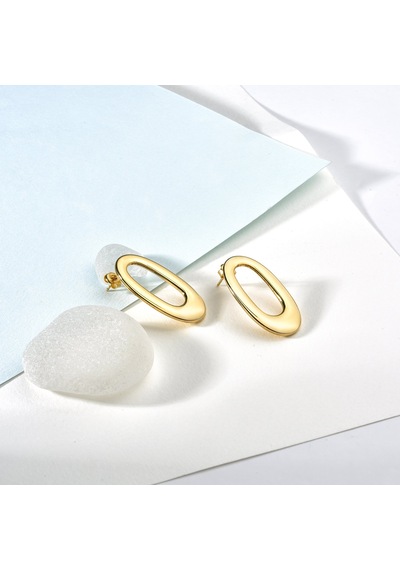 925 Ayar Altın Mikron Kaplama Oval Halka Küpe - E00280 Gold