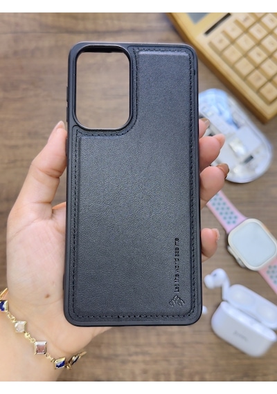 Samsung Galaxy A33 Uyumlu Premium Deri Dokulu Darbelere Karşı Dayanıklı Nazal Silikon Kılıf Siyah