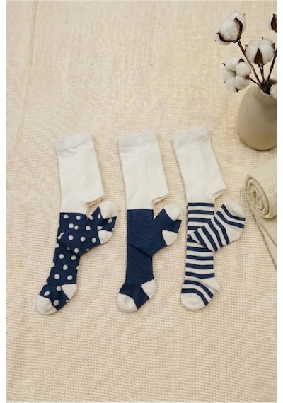 Cocole Socks Erkek Bebek Külotlu Çorabı 3'lü Set Pamuklu Lacivert 0-24 Ay Çok Renkli
