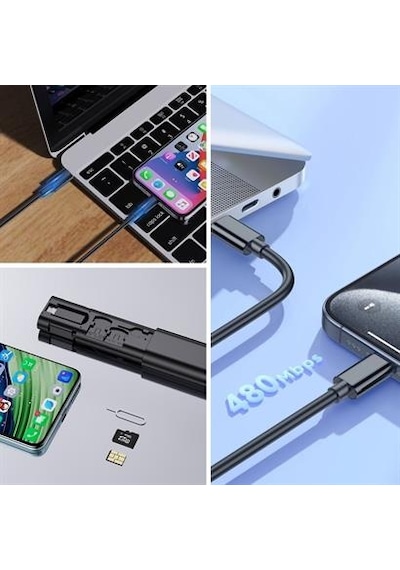 Cep Tipi 60w Bas Aç Type-c, İphone Şarj, Micro Usb Hızlı Şarj Data Kablo Seti