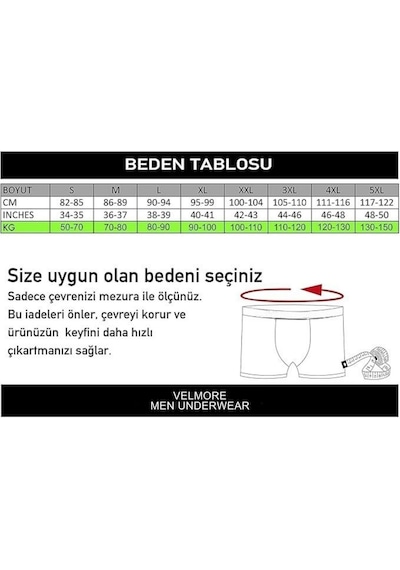 Velmore Erkek Boxer 12 Li Premium Kutu Pamuklu Likralı Beden S - 5xl Siyah