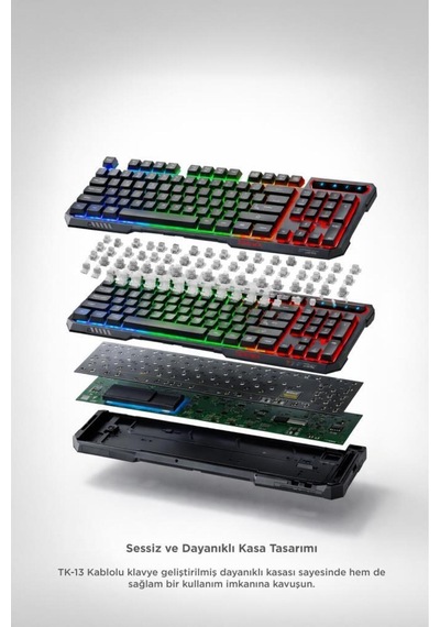 Oyuncu Klavyesi Rgb Işıklı Mekanik Ergonomik Kablolu Klavye Tk13