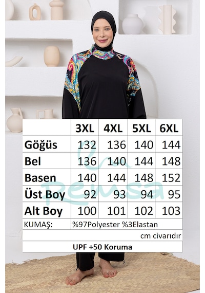Adasea Uv Korumalı Büyük Beden Spor Likralı Tam Kapalı Tesettür Mayo 1808 Siyah04 Siyah