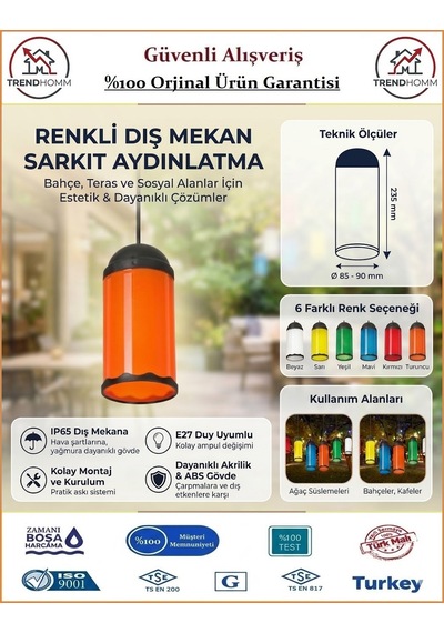 Trendhomm Ağaç Feneri - Dekoratif Bahçe Feneri - Su Geçirmez - Turuncu