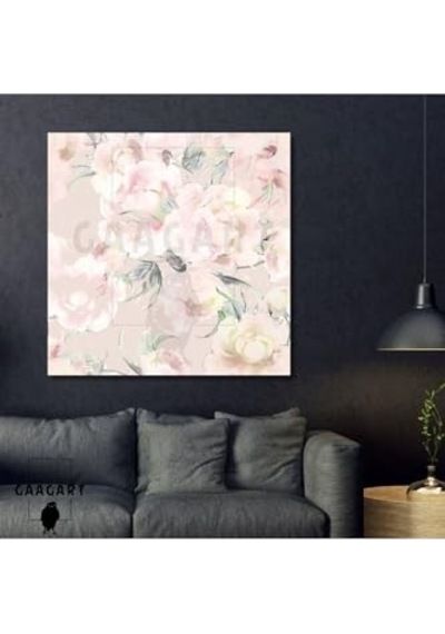 Kare Kanvas Tablo Açık Renk Pembe Renkte Soft Çiçekler 70 X 70 -