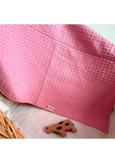 Yenidoğan Bebek Battaniyesi, Organik %100 Pamuk Bebek Pikesi, Çok Amaçlı Örtü, Pembe-sarı, 75x75 Cm