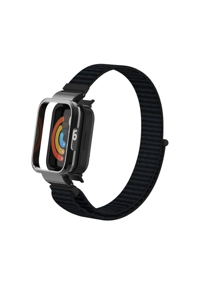Xiaomi Mi Watch Lite Uyumlu Spor Loop Kordon Ve Kasa Koruma, 2 İn 1, Hasır Örgü, Velcro, Siyah, Krd-61-miwl-02