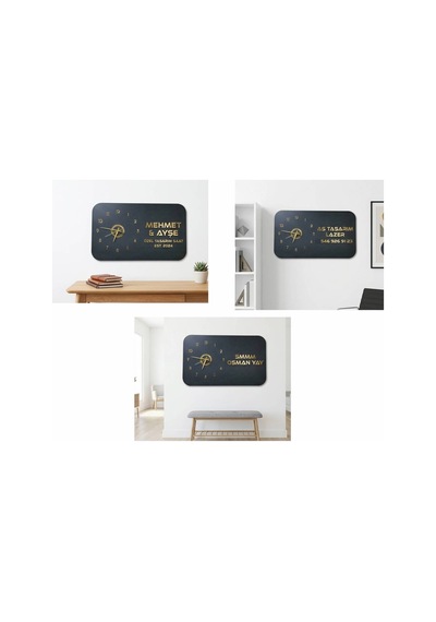 Odak Serisi: Modern Ve Kişiselleştirilebilir Ahşap Duvar Saati 80x50 Cm Siyah Üzeri Gold Renk Gold - Siyah