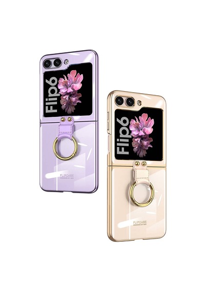 Samsung Uyumlu Galaxy Z Flip 6 Kılıf Cherena Yüzüklü Kıpta Kılıf Lila