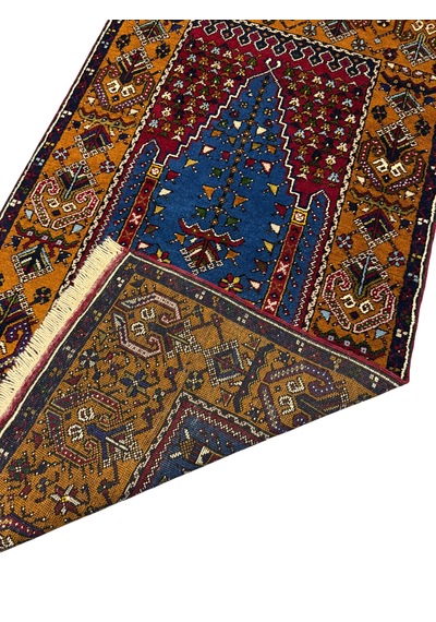 El Dokuma Sıfır Büyük Yahyalı Namazlık 84x160 Kök Boya %100 Yün Seccade Lacivert