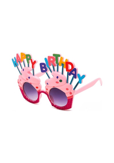 Happy Birthday Yazılı Pembe Fuşya Renk Pembe Pastalı Parti Gözlüğü 12x7 Cm "