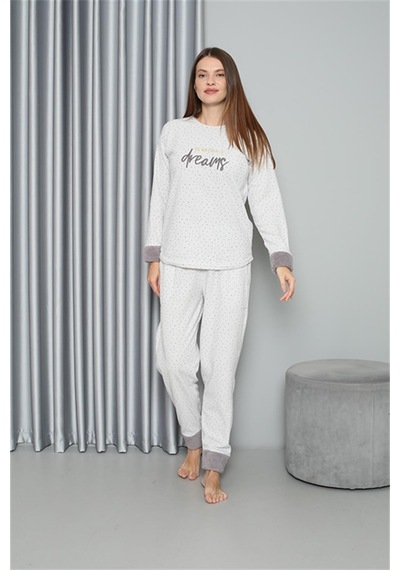 Akbeniz Welsoft Polar Kadın Pijama Takımı 8515 - M Ekru