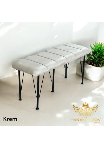 By Hakan Aşkın Siyah Metal Ayaklı Line Style 2025 Babyface Puf & Bench Krem Bej