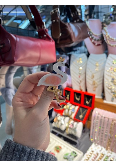 Flamingo Kadın Kemik Broş Beyaz