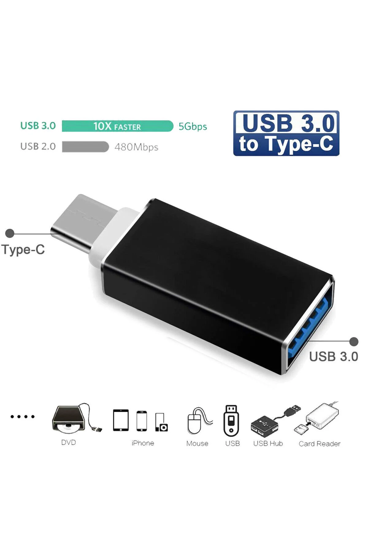 Type C Usb 3.1 To Usb 3.0 Şarj Data Çevirici Dönüştürücü Adaptör Data Cable Otg Adapter