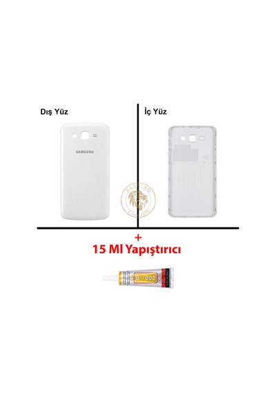 Samsung Galaxy Grand 2 G7106 Beyaz Renk Arka Kapak + B7000 Yapıştırıcı Arka Cam Batarya Kapağı Pil Kapağı Lazer Kesim Back Cover Galaxy Grand 2 Uyumlu