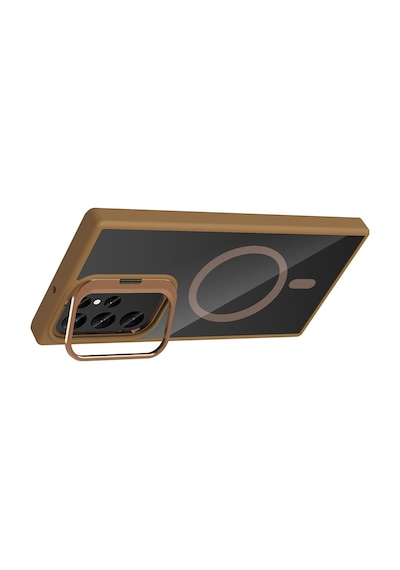Adige Samsung Galaxy Uyumlu S22 Ultra Kılıf Etro Standlı + Kamera Lens Koruyucu Çöl Titanyum