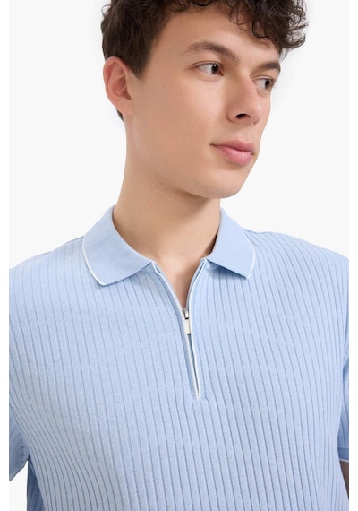 DeFacto Slim Fit Dar Kesim Polo Yaka Kısa Kollu Fitilli Kaşkorse Yarım Fermuarlı Tişört D3948AX25SMBE366