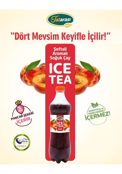 Şeftali Aromalı Soğuk Çay 1 Lt. Helal Belgeli Ice Tea %100 Şeker Pancarından