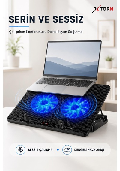 Torn Laptop Soğutucu Çift Fanlı Ayarlanabilir Dizüstü Bilgisayar Soğutma Fanı