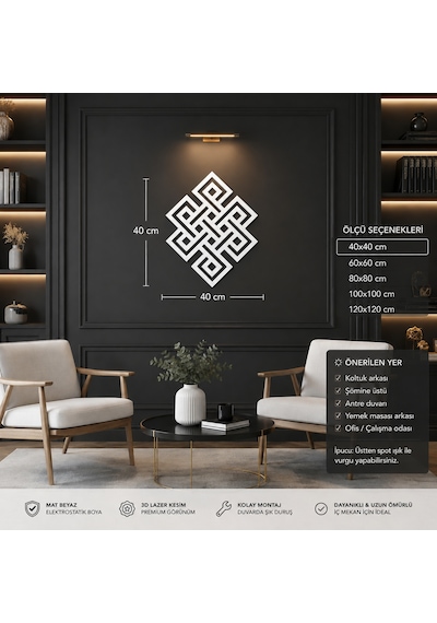 Sonsuzluk Düğümü Duvar Dekoru 40x40 Cm Beyaz Mdf Ahşap Lazer Kesim Modern Duvar Süsü
