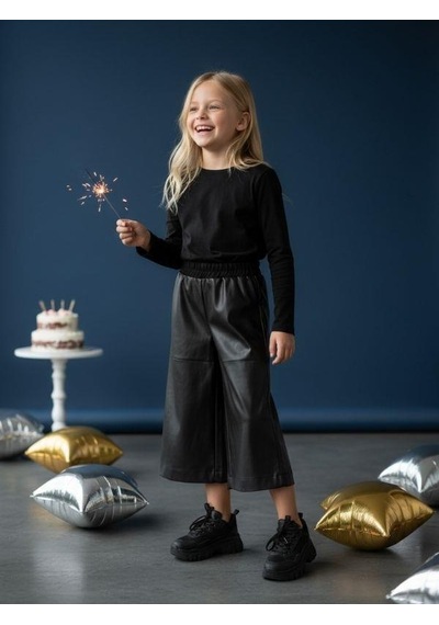 Zekids Kız Çocuk Deri Pantolon-16482 Siyah