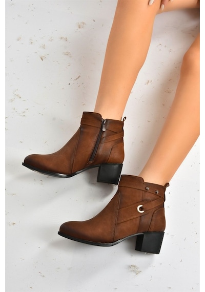 Fox Shoes Taba Kalın Topuklu Kadın Bot L674155009