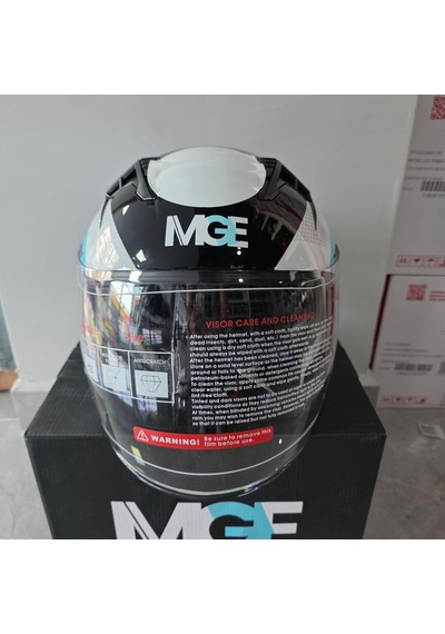 Çenesiz Kask Jk528-1 Mge Vizörlü Parlak Siyah Mavi L Siyah - Beyaz - Mavi