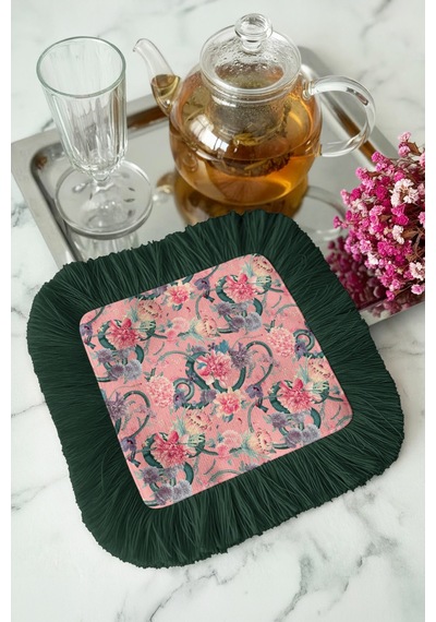 Lüks Çiçek Bahçesi Saçaklı Sunum Servis Altlığı Mendil - Romantik Bohem Pembe Yeşil Sunumluk Peçete Pastel Yağmur Kum Lüks Çiçek Bahçesi Saçaklı Sunum Servis Altlığı Mendil - Romantik Bohem Pembe Yeşil Sunumluk Peçete Pastel Yağmur Kum