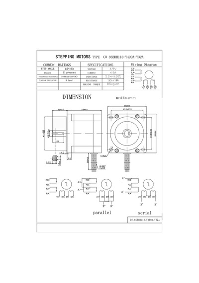Changzhou 86bhh118-y490a-y32a ,85x85mm 8.5nm 7.2v/5a Step Motor