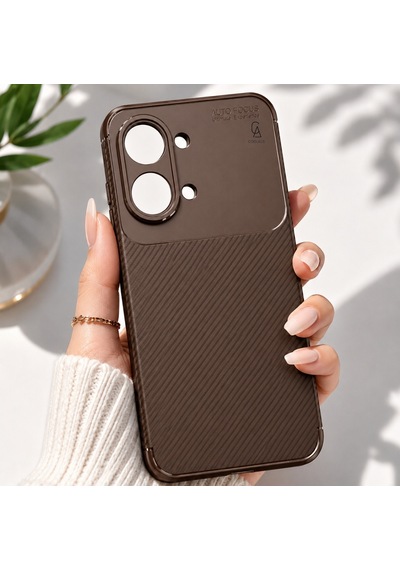 Xiaomi Poco X8 Pro Max Uyumlu Kılıf Karbon Tasarım Kamera Korumalı Silikon Telefon Kılıfı Kapak Kahverengi