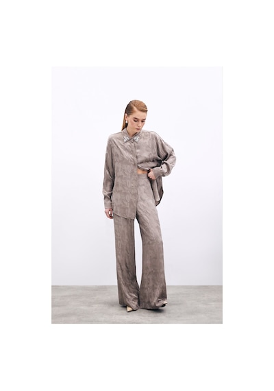 Sateen Jakarlı Salaş Pantolon - Vizon