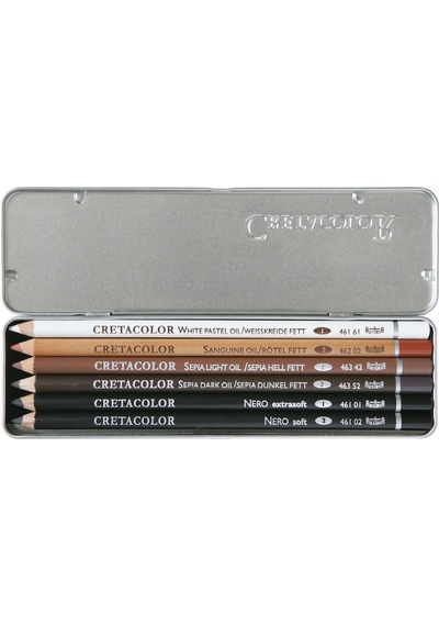 Oil Pencils Drawing Set Yağlı Çizim Kalemleri Eskiz Seti 6'lı Metal Kutu / 400 07