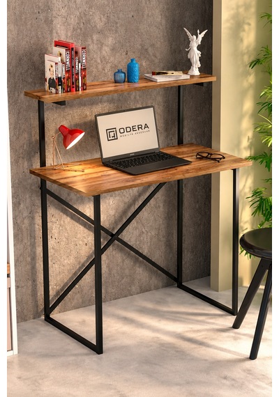 Odera Raflı Ceviz Çalışma Masası Siyah Metal Ayaklı 90x45 Cm Ofis Ve Bilgisayar Masası Diğer Odera Raflı Ceviz Çalışma Masası Siyah Metal Ayaklı 90x45 Cm Ofis Ve Bilgisayar Masası Diğer