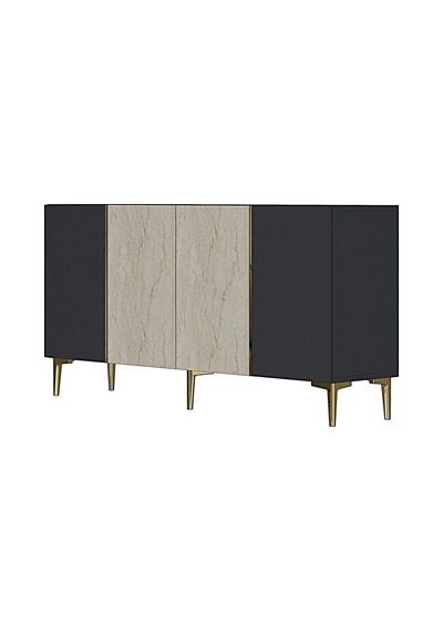 Ka1524atg Poli Konsol Ve Tv Sehpası Antrasit-traverten-gold 150cm
