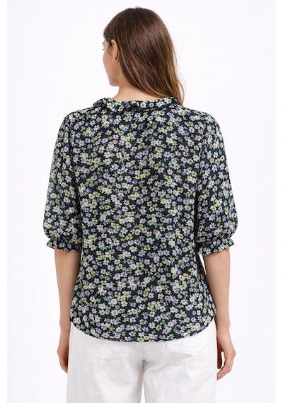 Floral Fırfırlı Düğmeli Fakir Kol Bluz Çok Renkli