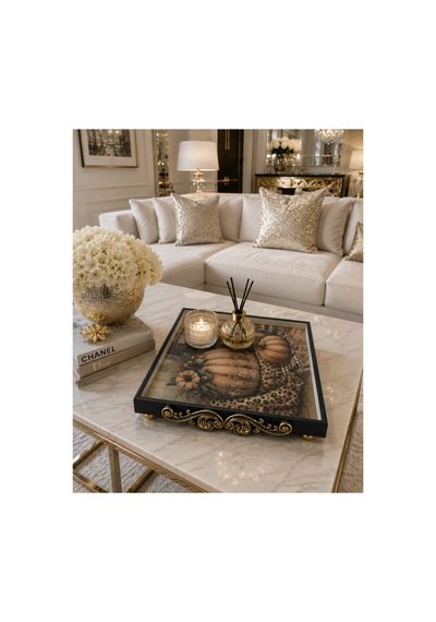 Leopar Desenli Tepsi Epoxi Sunumluk Ayaklı Yılbaşı Hediyeleri Siyah - 794230069 Siyah