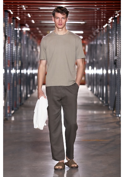 Grımelange Jett Erkek Oversize Fit %100 Organik Pamuk Kalın Dokulu Bisiklet Yakalı Koyu Haki T-shirt