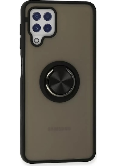 Newface Samsung Galaxy A22 Kılıf Montreal Yüzüklü Silikon Kapak - Siyah
