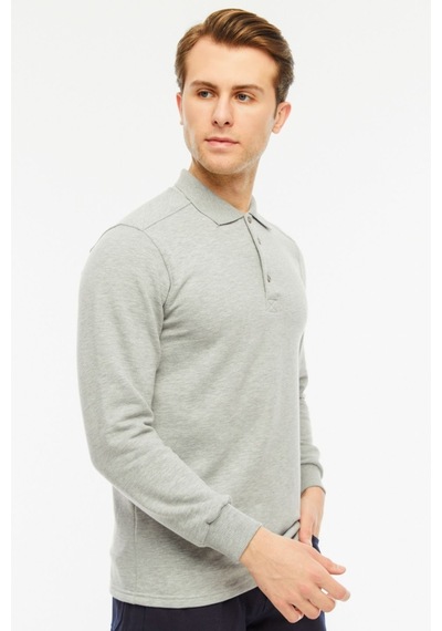 Uniprom Sweatshirt Polo Yaka İçi Polarlı 3 Iplik Pamuklu Normal Kesim Erkek Gri