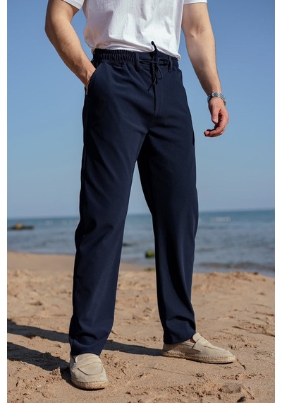 Madmext Lacivert Beli Lastikli Relaxed Fit Jakarlı Erkek Pantolon E6593