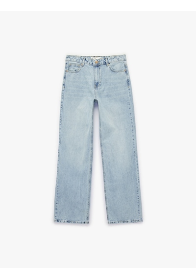 Koton Yüksek Bel Düz Paça Cepli Pamuklu Denim Pantolon - Straight Fit Jeans Açık İndigo 6sal40009md Açık İndigo Koton Yüksek Bel Düz Paça Cepli Pamuklu Denim Pantolon - Straight Fit Jeans Açık İndigo 6sal40009md Açık İndigo