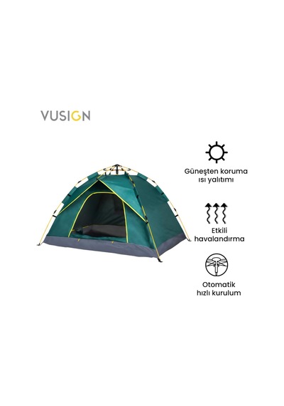 Vusign Otomatik Kamp Çadırı 2-3 Kişilik 205x205x115 Cm Kolay Kurulum Suya Dayanıklı Kamp Çadırı Vs4002-gn Yeşi Genel